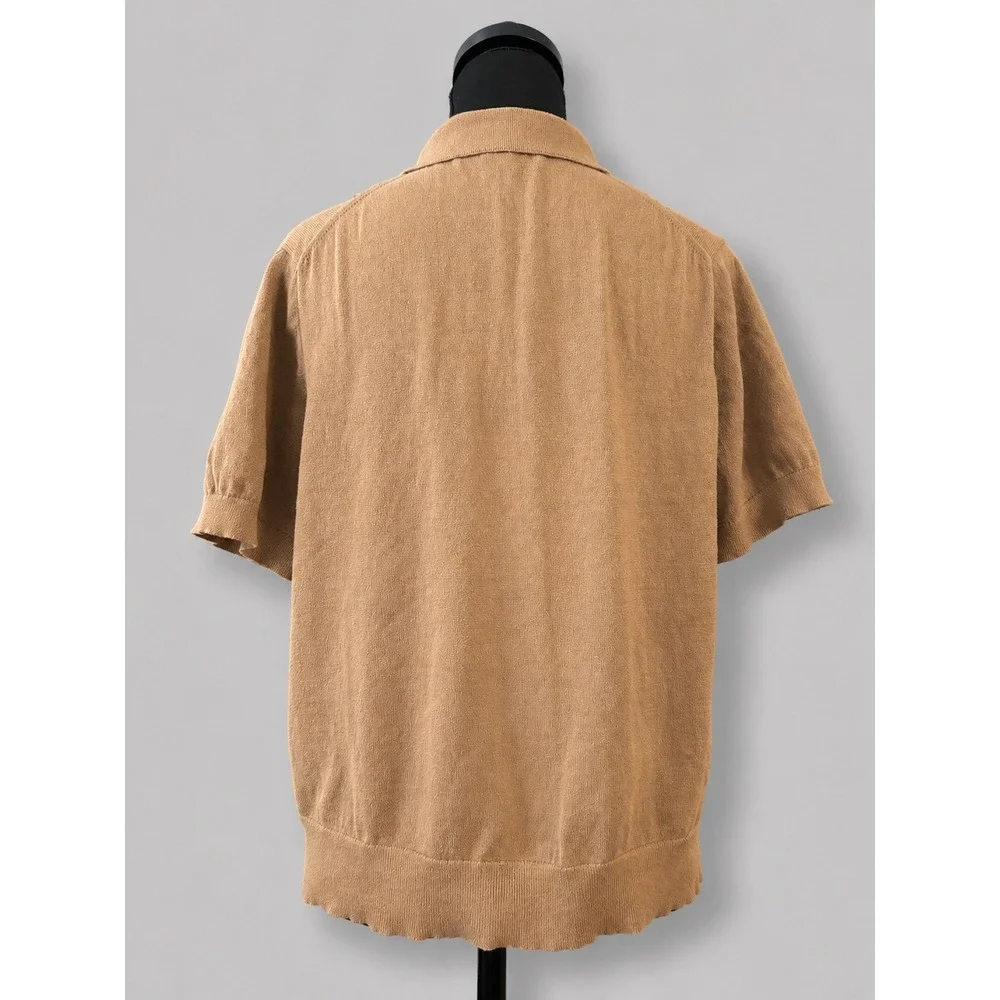 Michael Kors Polo Sweater Women XL Brown Excellent V-Neck Knit Logo Charm